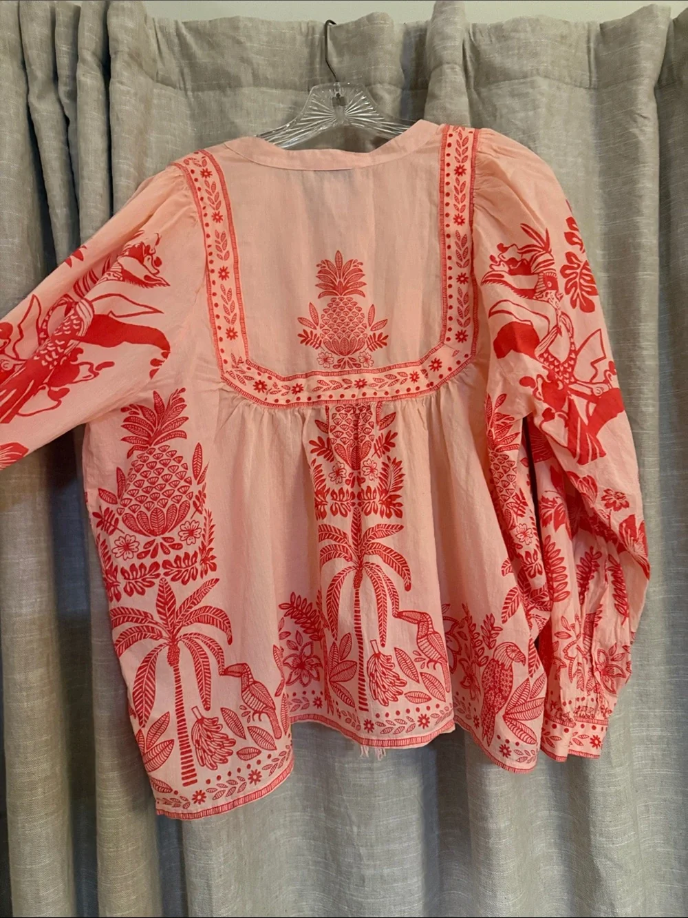 Calypso peach and pink Peasant Blouse size Large - Picture 4 of 4